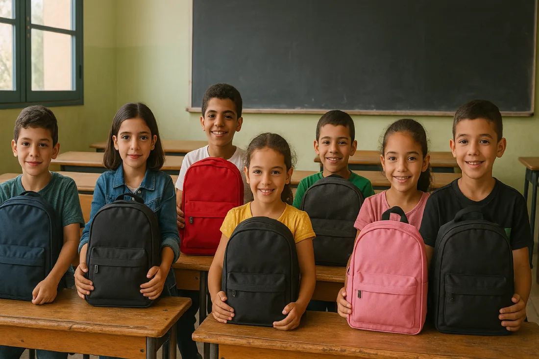 Association enfants orphelins et handicapés au Maroc – enfants avec cartables scolaires