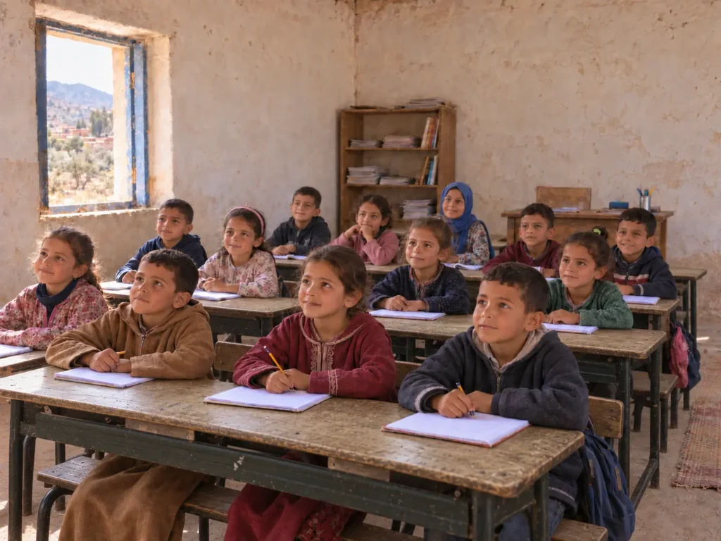 Enfants en classe : illustration du projet d’école à Taroudant