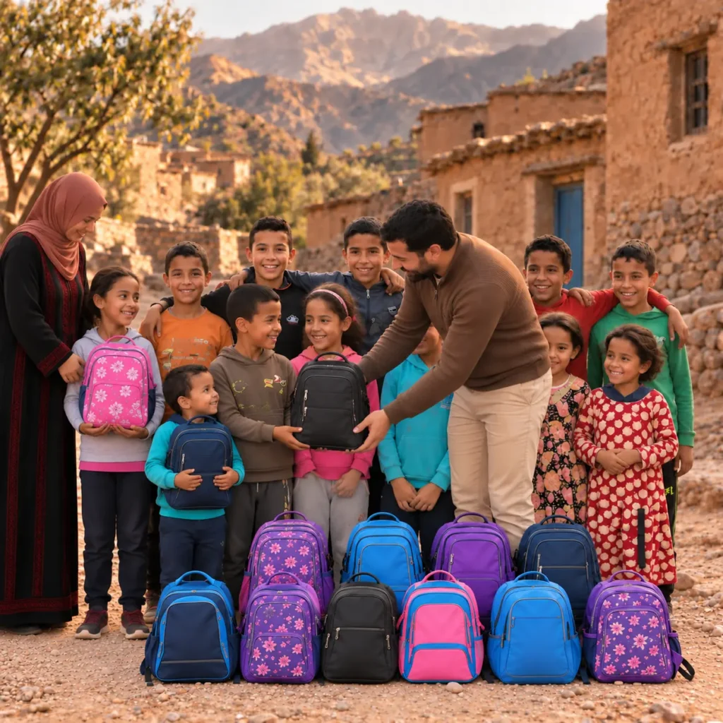 Enfants équipés de sacs scolaires grâce à l’association